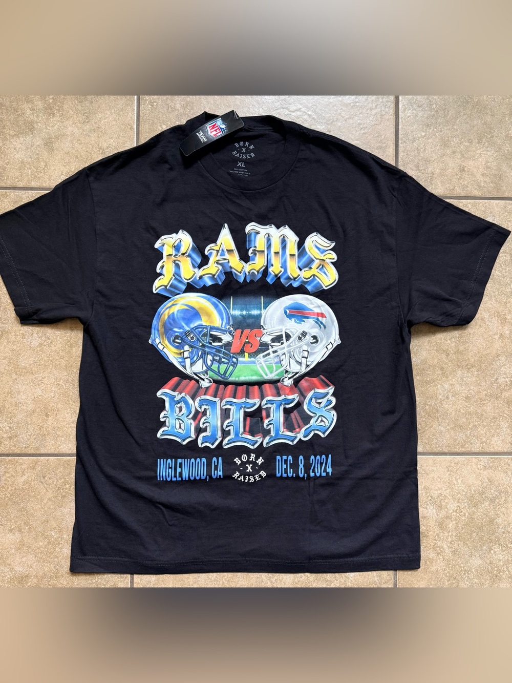 Born X Raised LA Rams Buffalo Bills Shirt NFL Black Men’s Size XL FAST SHIPPING